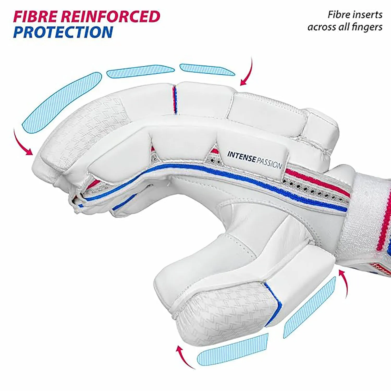 DSC Intense Passion Men's Leather Cricket Batting Gloves (Right Hand) – White/Red/Blue