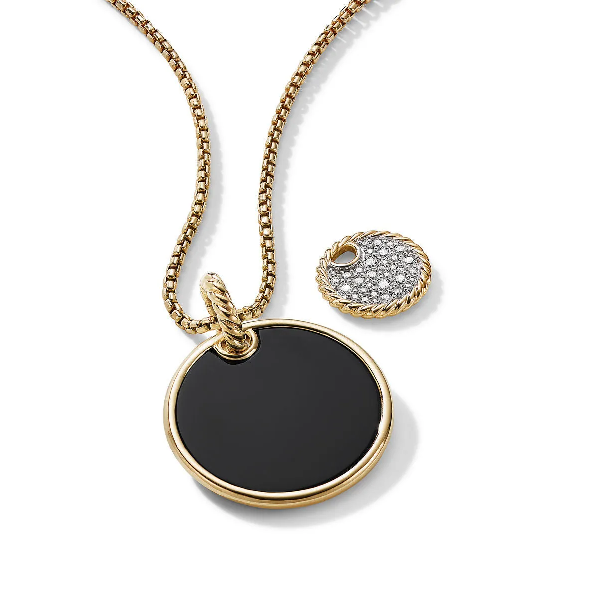 DY Elements Large Convertible Pendant Necklace in 18K Yellow Gold with Black Onyx and Mother of Pearl and Pave Diamonds