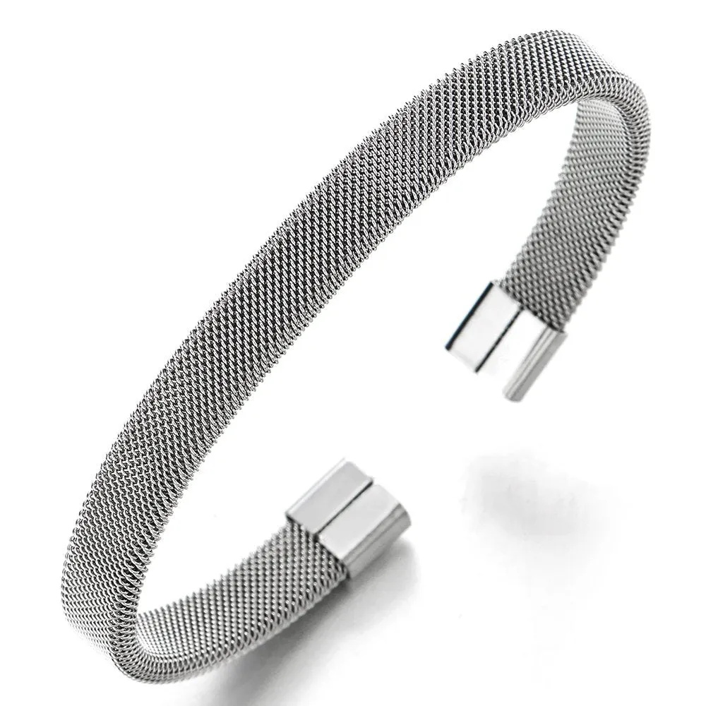 Elastic Adjustable Stainless Steel Mesh Cable Bangle Bracelet for Men Women