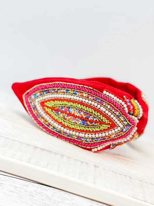 Embellished Fabric Headband - Red