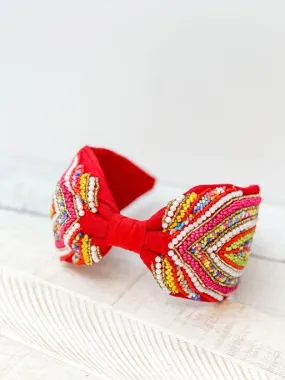 Embellished Fabric Headband - Red