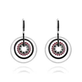 Enamel Multilayer Circle with Gemstones Silver Drop Earrings