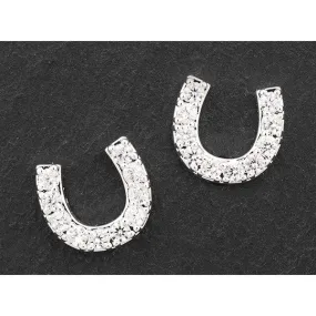 Equestrian Silver Plated Glitzy Horseshoe Earrings