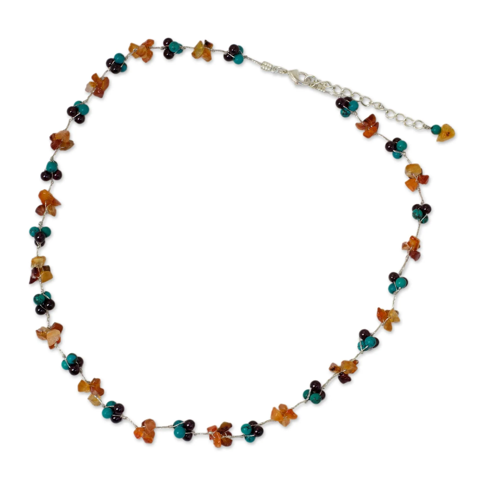 Everlasting Dyed Calcite Garnet Carnelian Beaded Necklace from Thailand