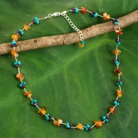 Everlasting Dyed Calcite Garnet Carnelian Beaded Necklace from Thailand