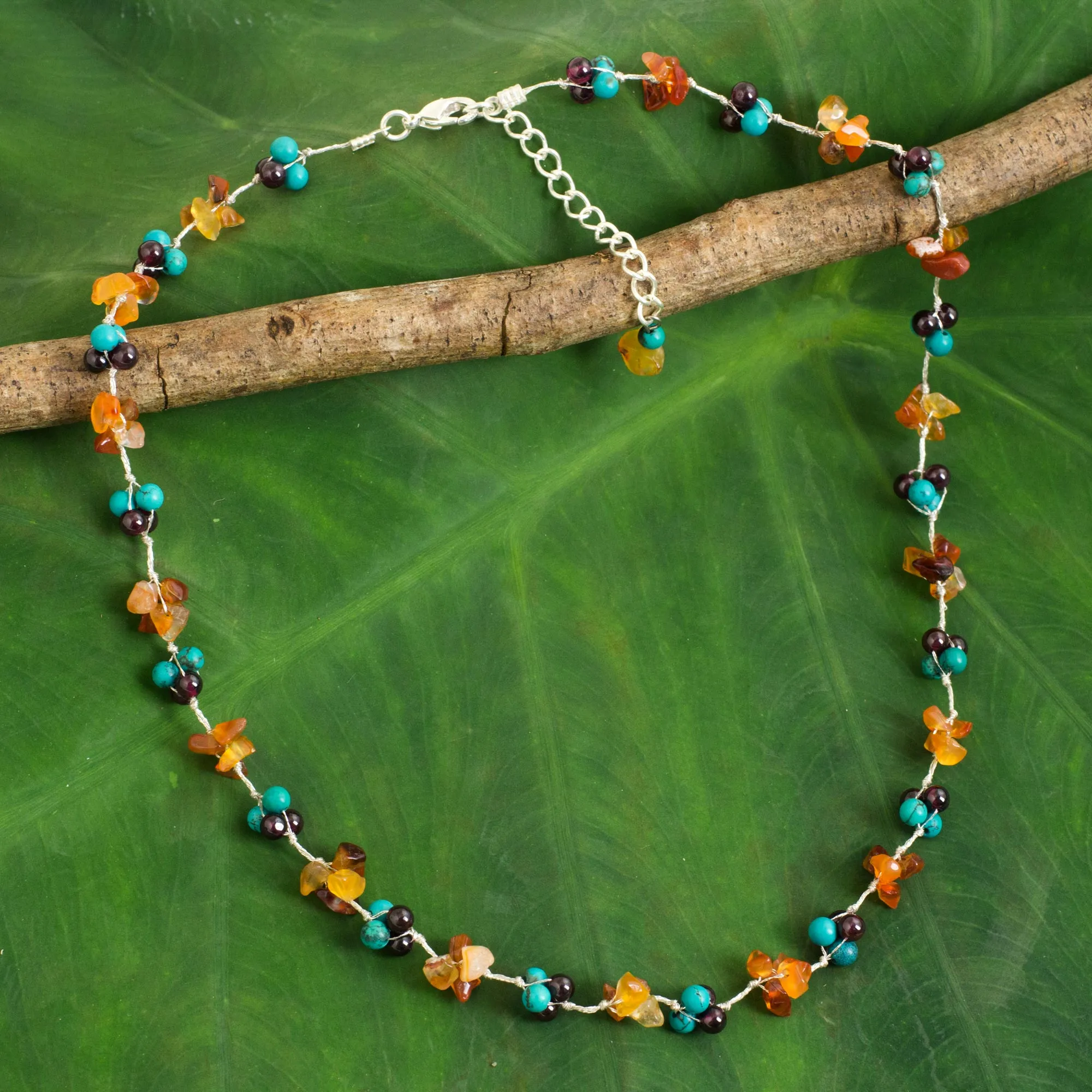 Everlasting Dyed Calcite Garnet Carnelian Beaded Necklace from Thailand