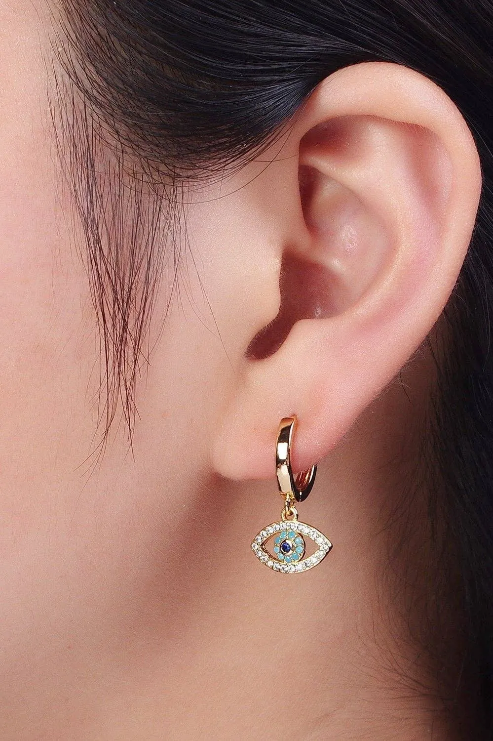 Evil Eye Charm Hoop Earrings 14K Gold Filled