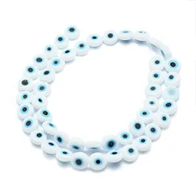 Evil Eye White Beads - Small Flat Round