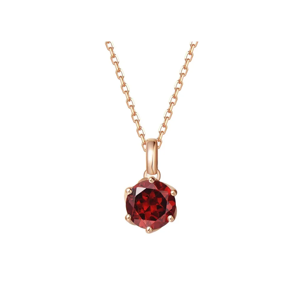 FANCIME Dark Red Garnet 14K Solid Rose Gold Necklace