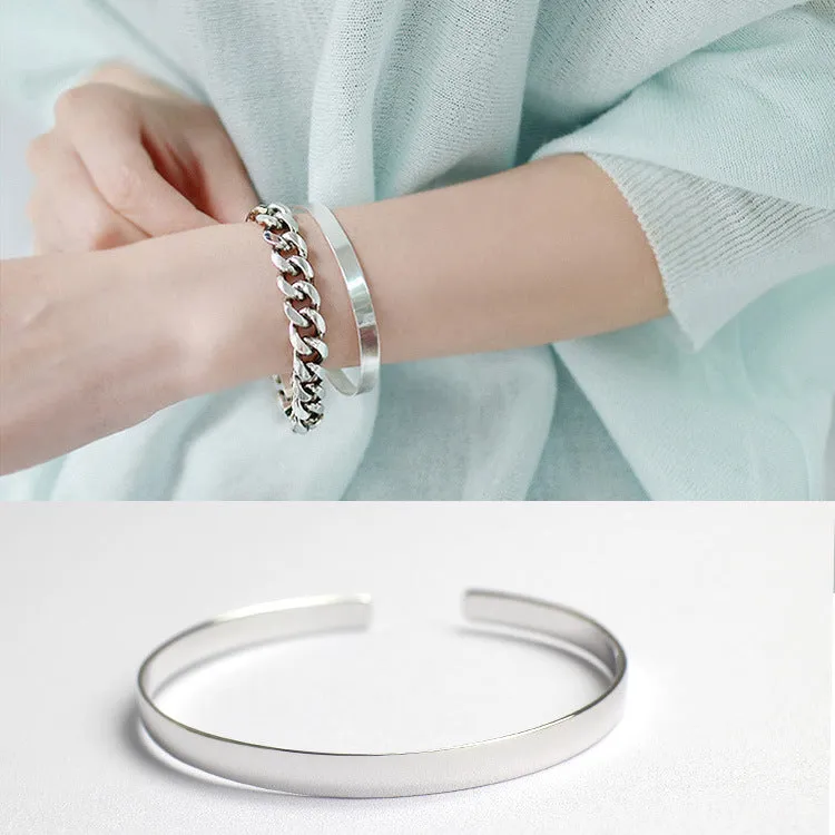 Fashion Simple Smooth Surface 925 Sterling Silver Bangle