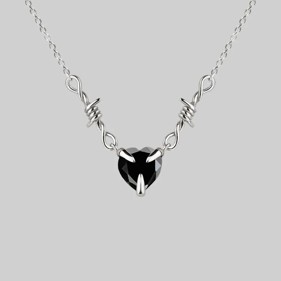 FATAL. Barbed Wire & Black Onyx Heart Necklace - Silver