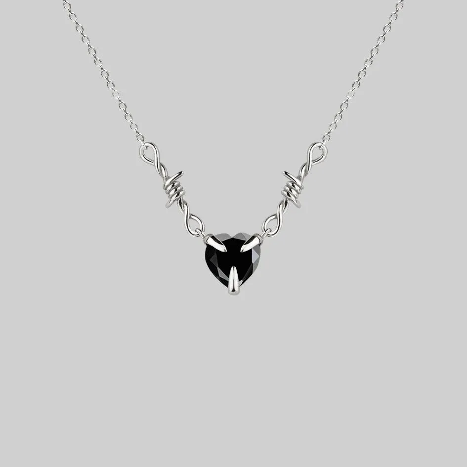 FATAL. Barbed Wire & Black Onyx Heart Necklace - Silver