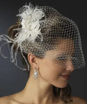 Feather & Crystal bridal comb with Birdcage Veil