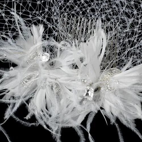 Feather & Crystal bridal comb with Birdcage Veil