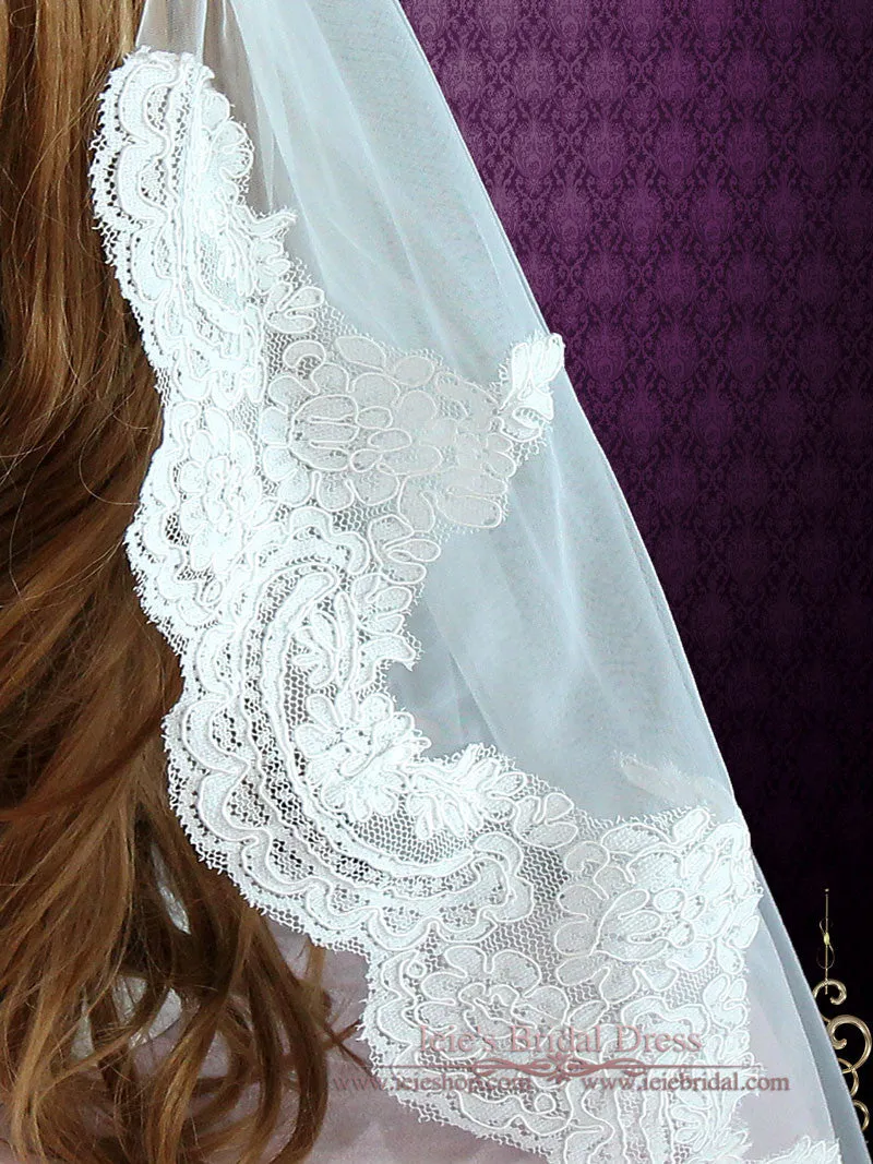 Fingertip Wedding Veil with Alencon Lace VG1057