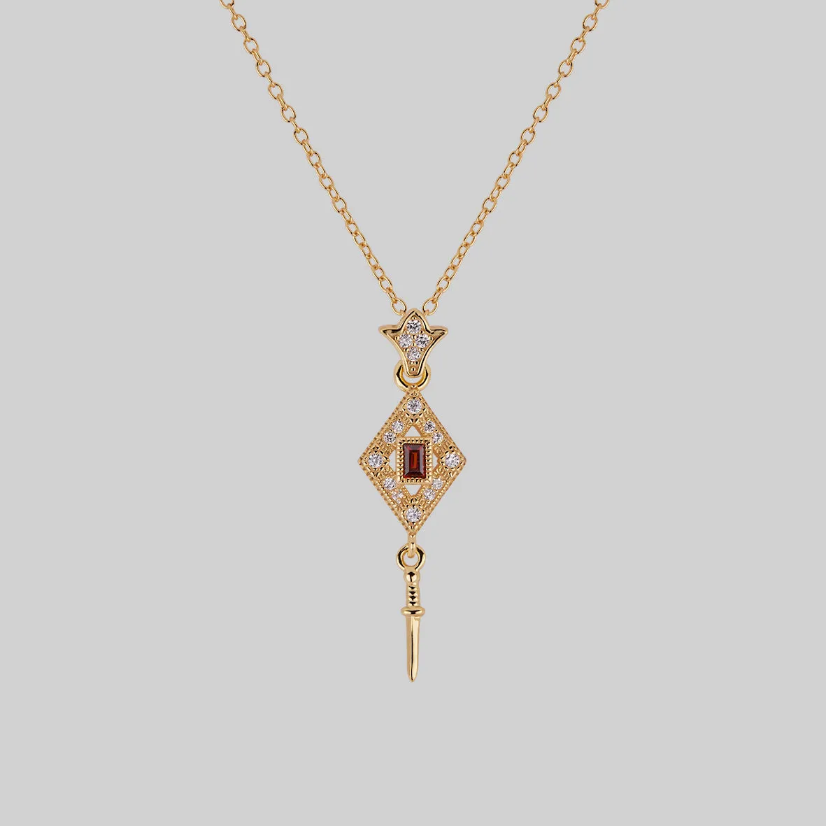 FLAPPER. Gatsby Garnet & Sword Necklace - Gold