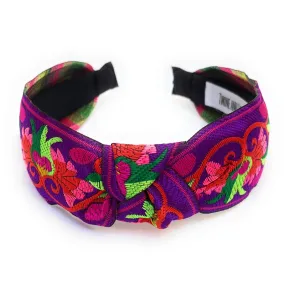 Floral Embroidered Knot Headband (Purple)