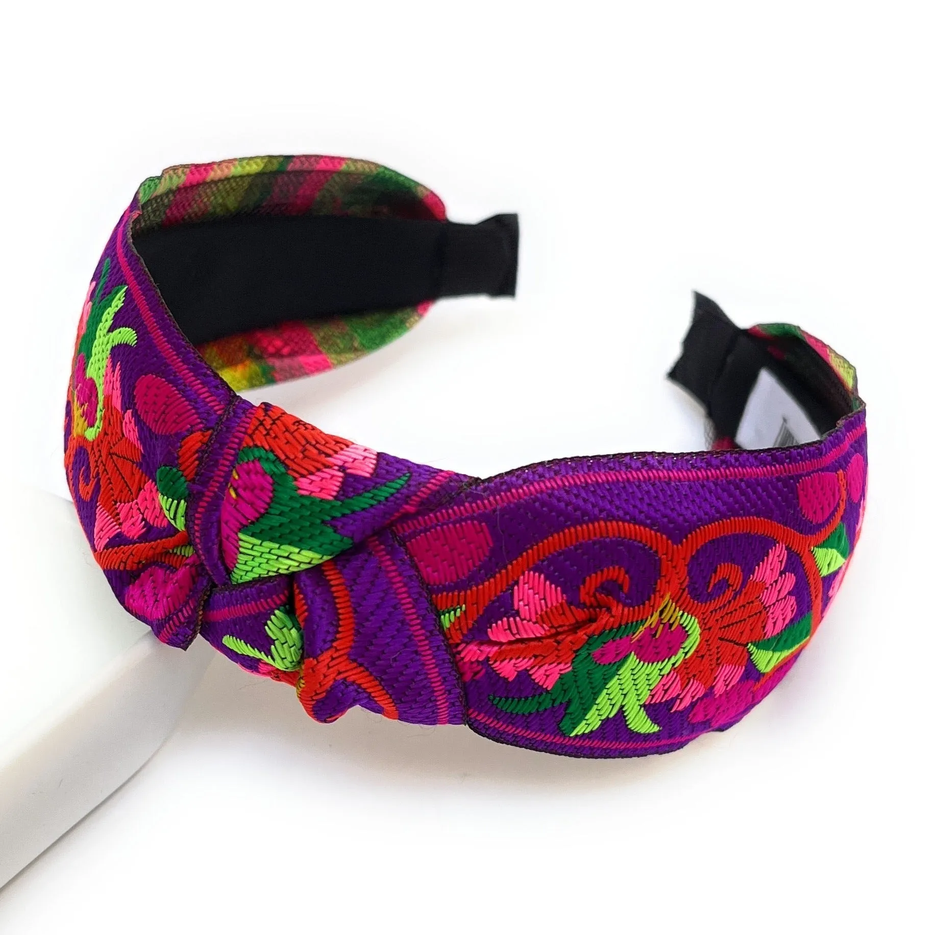 Floral Embroidered Knot Headband (Purple)