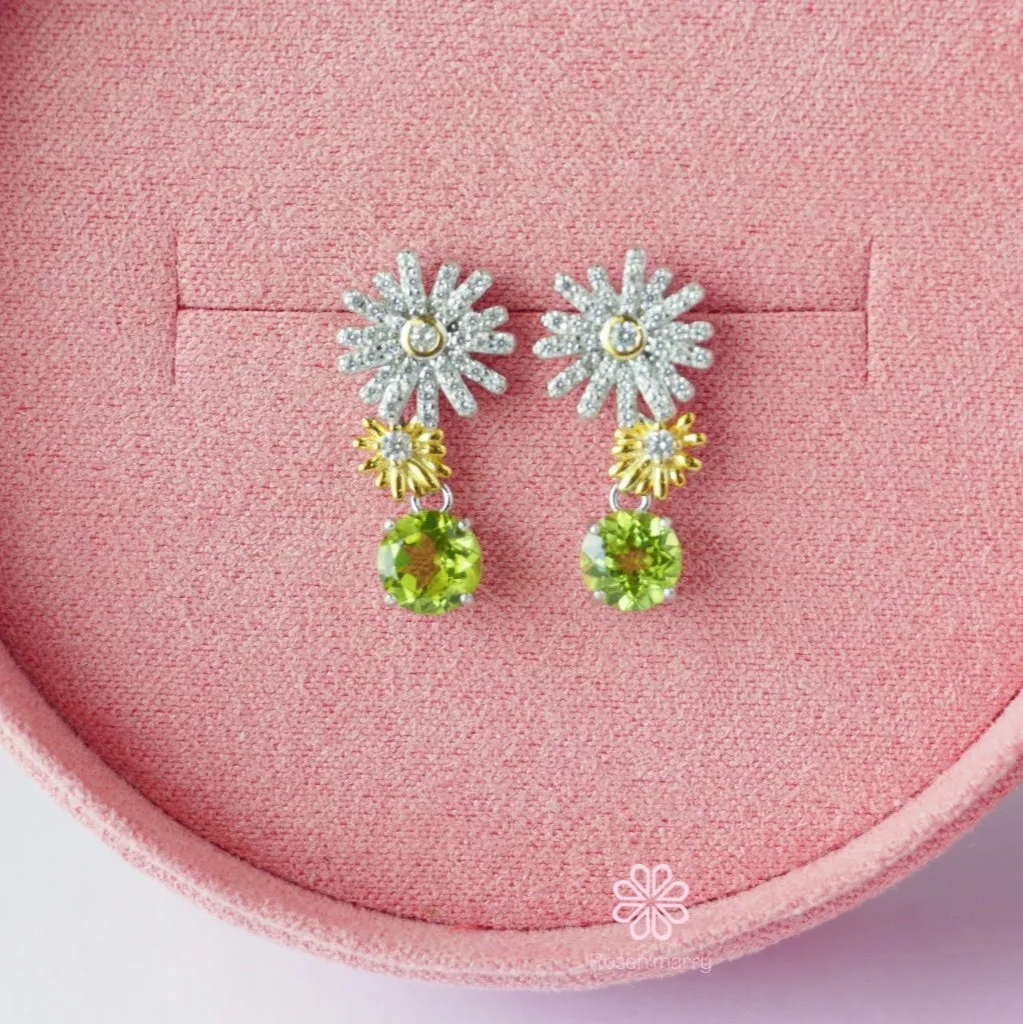 Flower Earrings Natural Peridot Drop Earrings Sterling Silver925.