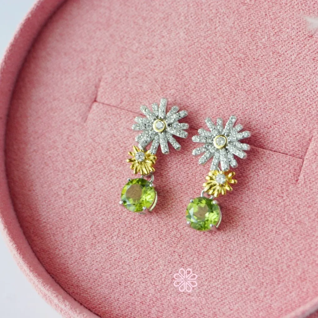 Flower Earrings Natural Peridot Drop Earrings Sterling Silver925.