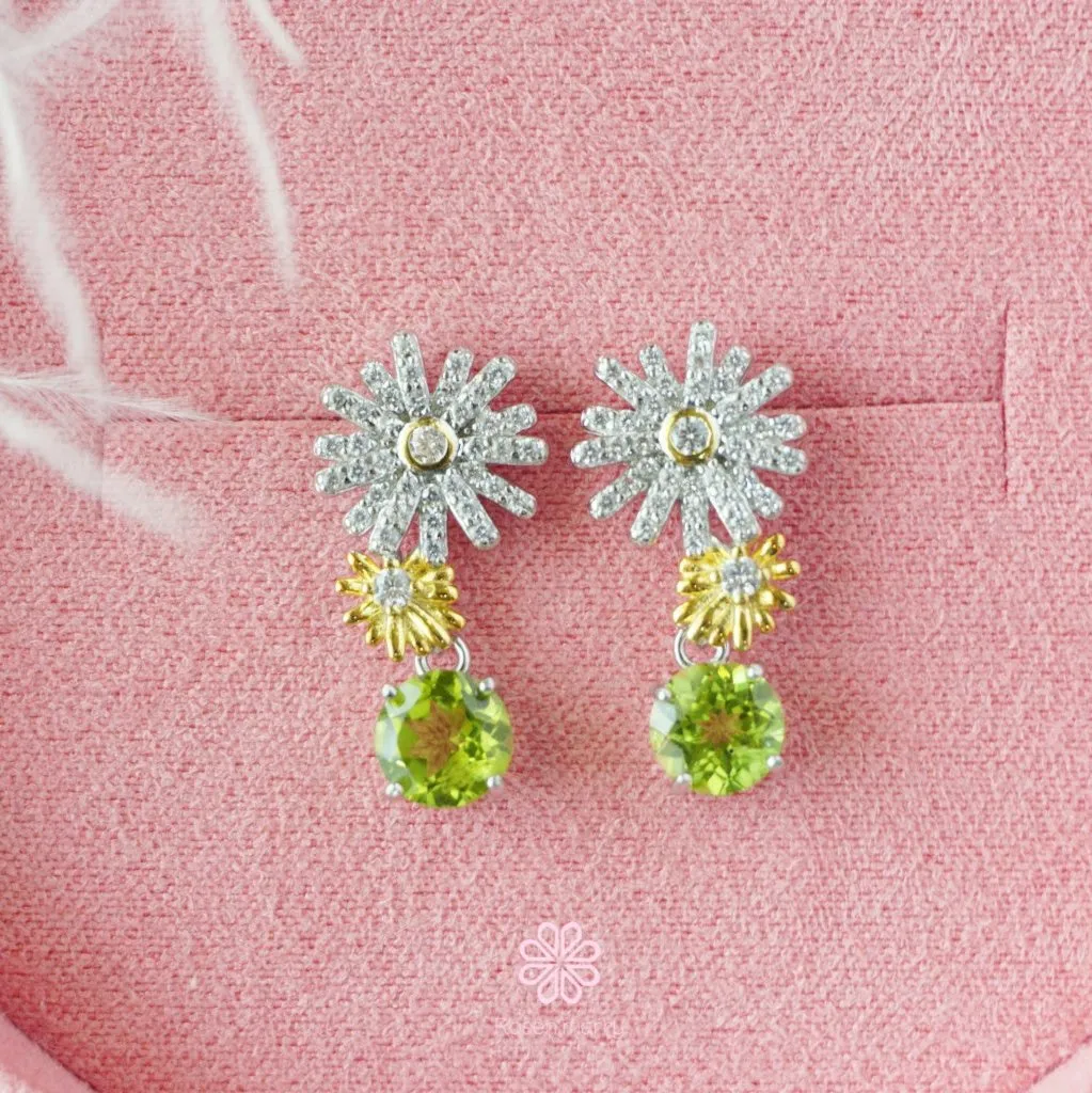 Flower Earrings Natural Peridot Drop Earrings Sterling Silver925.