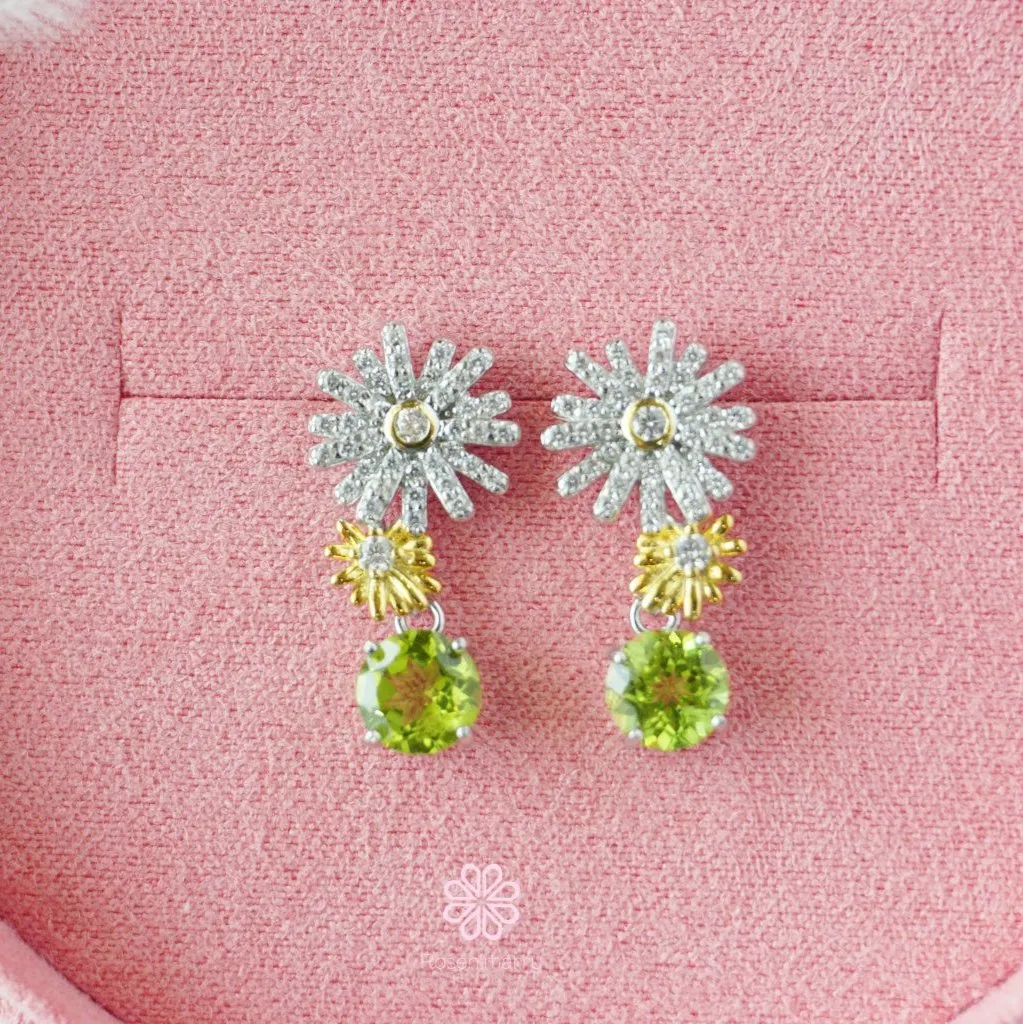 Flower Earrings Natural Peridot Drop Earrings Sterling Silver925.