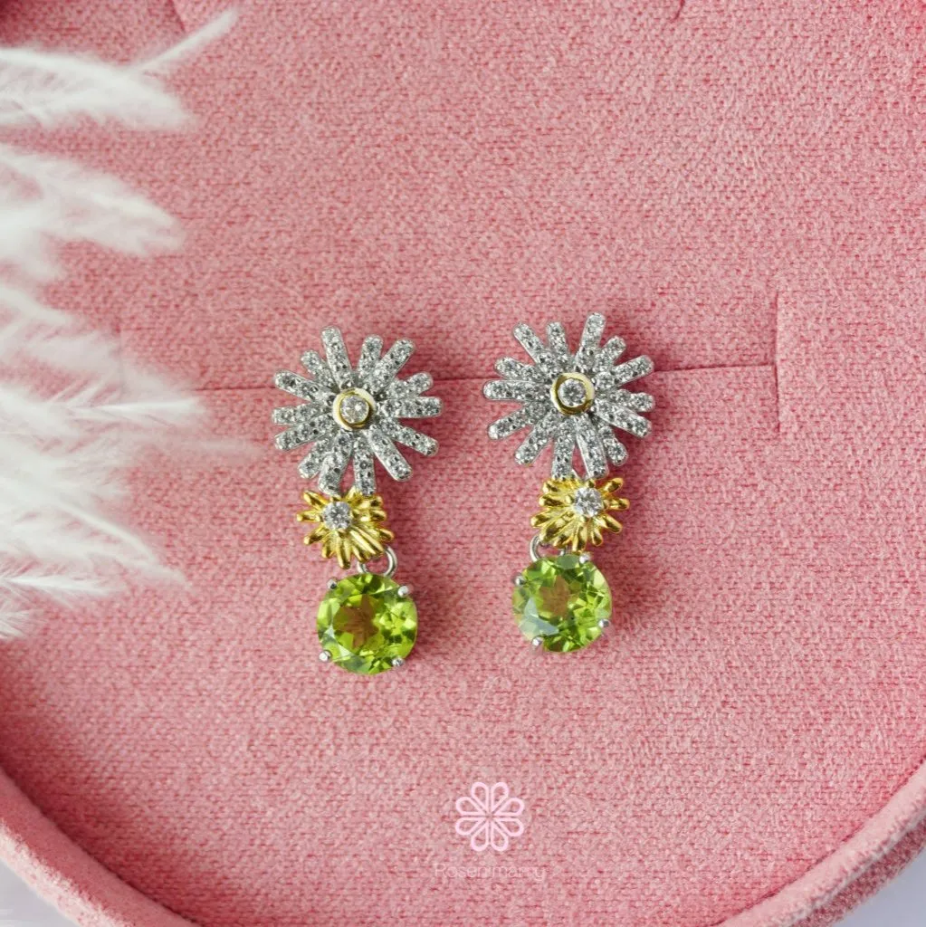 Flower Earrings Natural Peridot Drop Earrings Sterling Silver925.