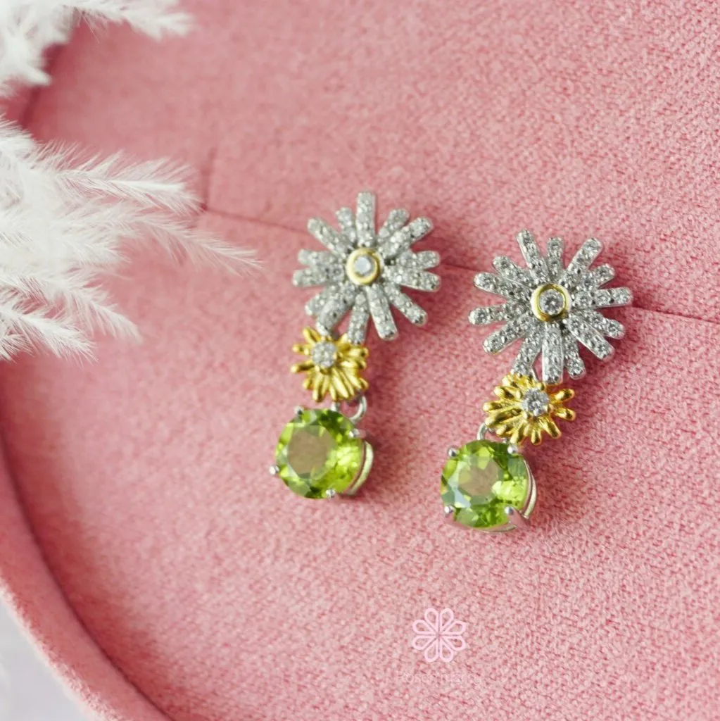 Flower Earrings Natural Peridot Drop Earrings Sterling Silver925.