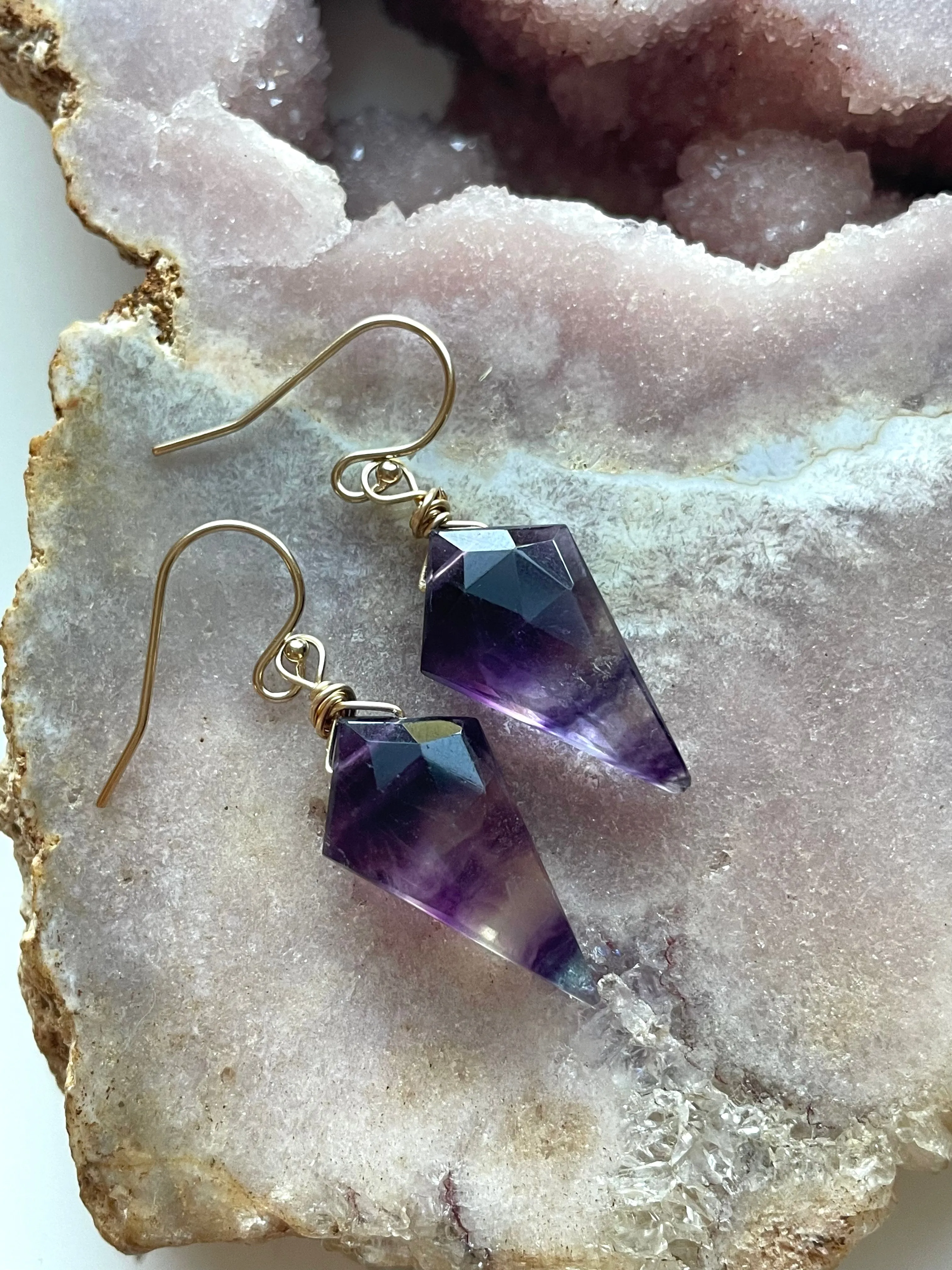 Fluorite Statement Earrings Gold Filled or Sterling Silver