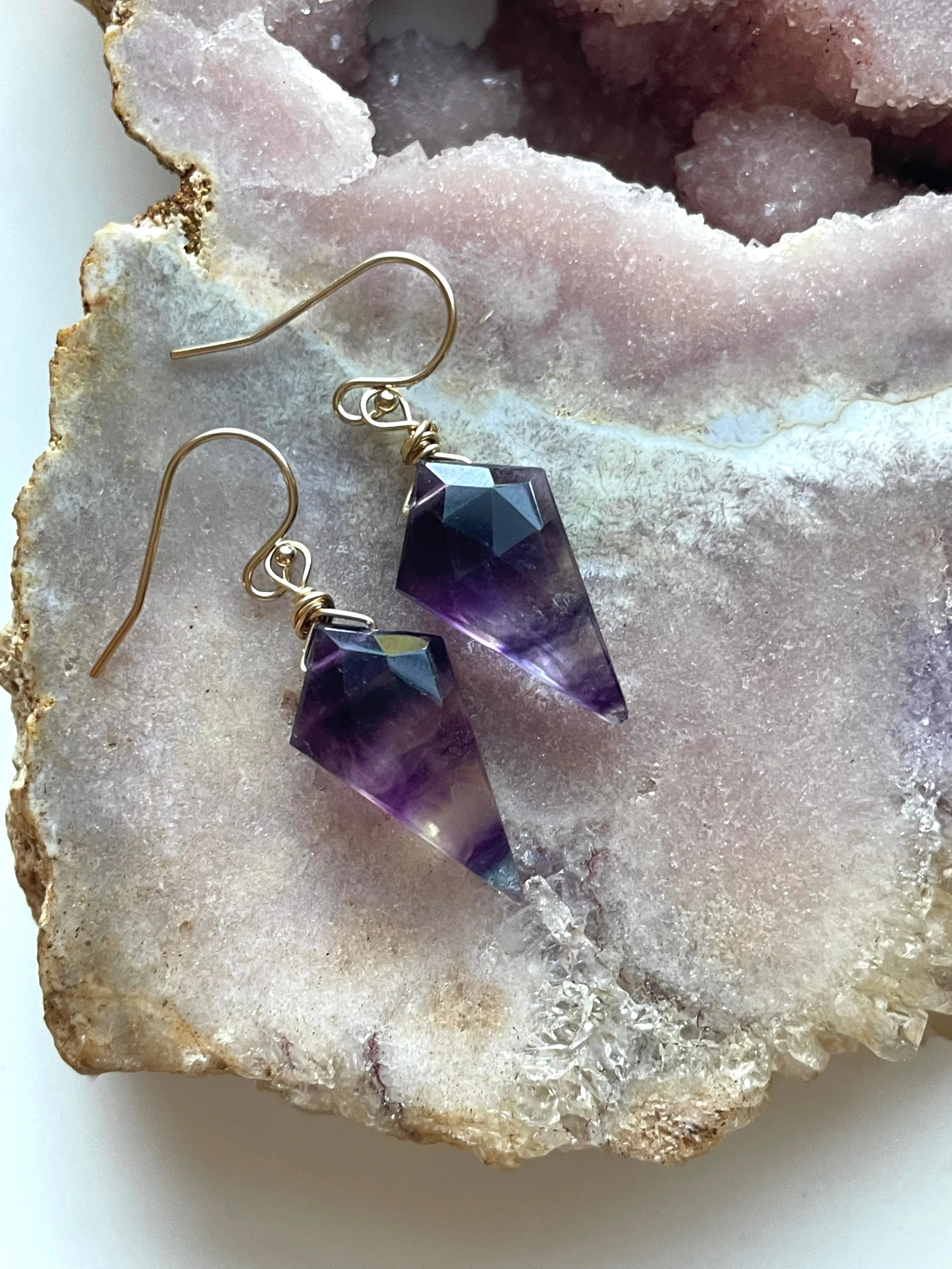 Fluorite Statement Earrings Gold Filled or Sterling Silver