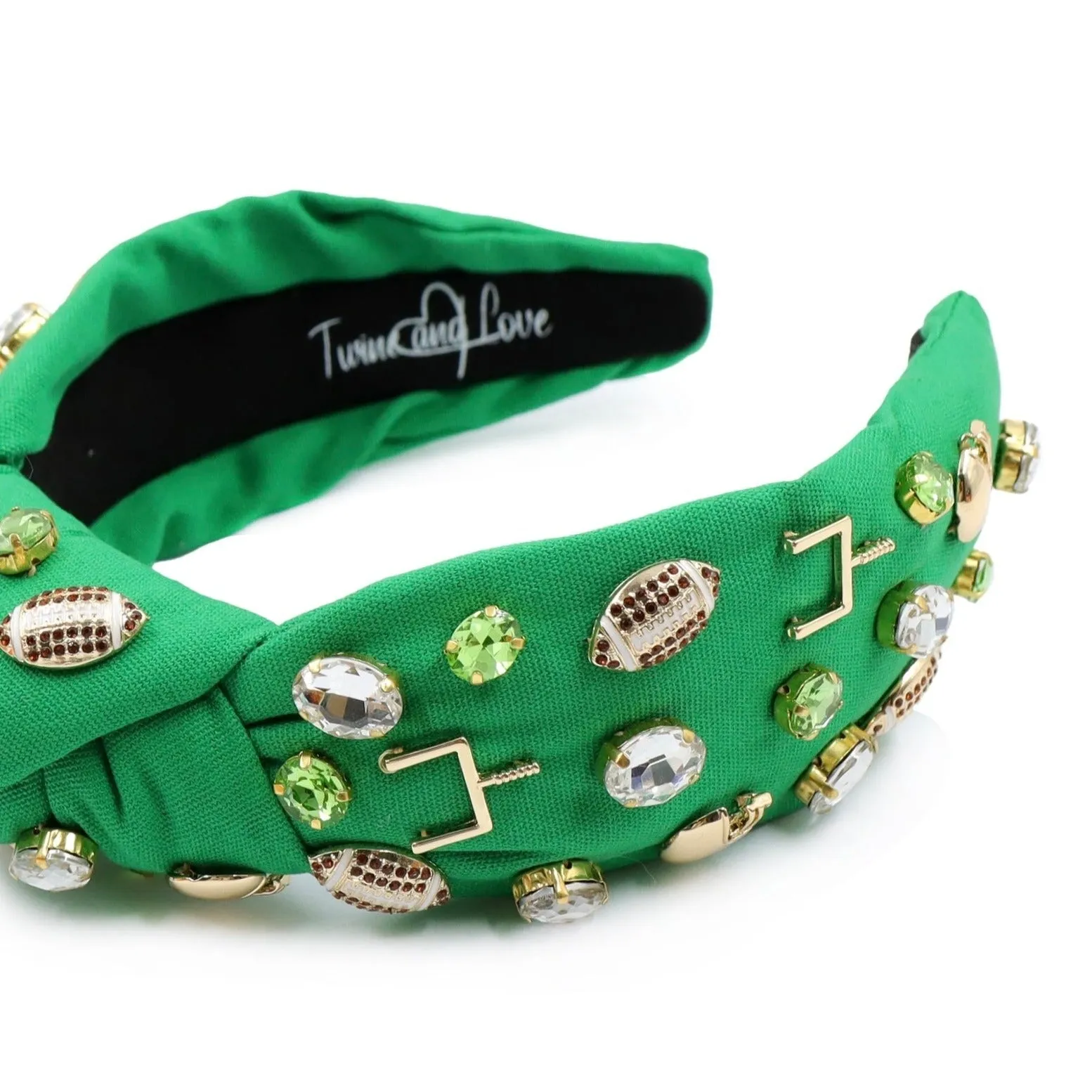 Football Jeweled Knot Headband (Green)