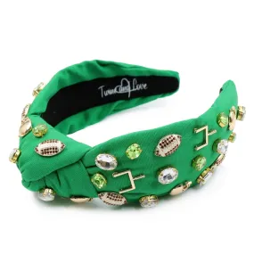 Football Jeweled Knot Headband (Green)