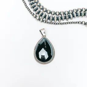 Freda Martinez | Navajo Handmade Sterling Silver and Black Onyx Teardrop Pendant