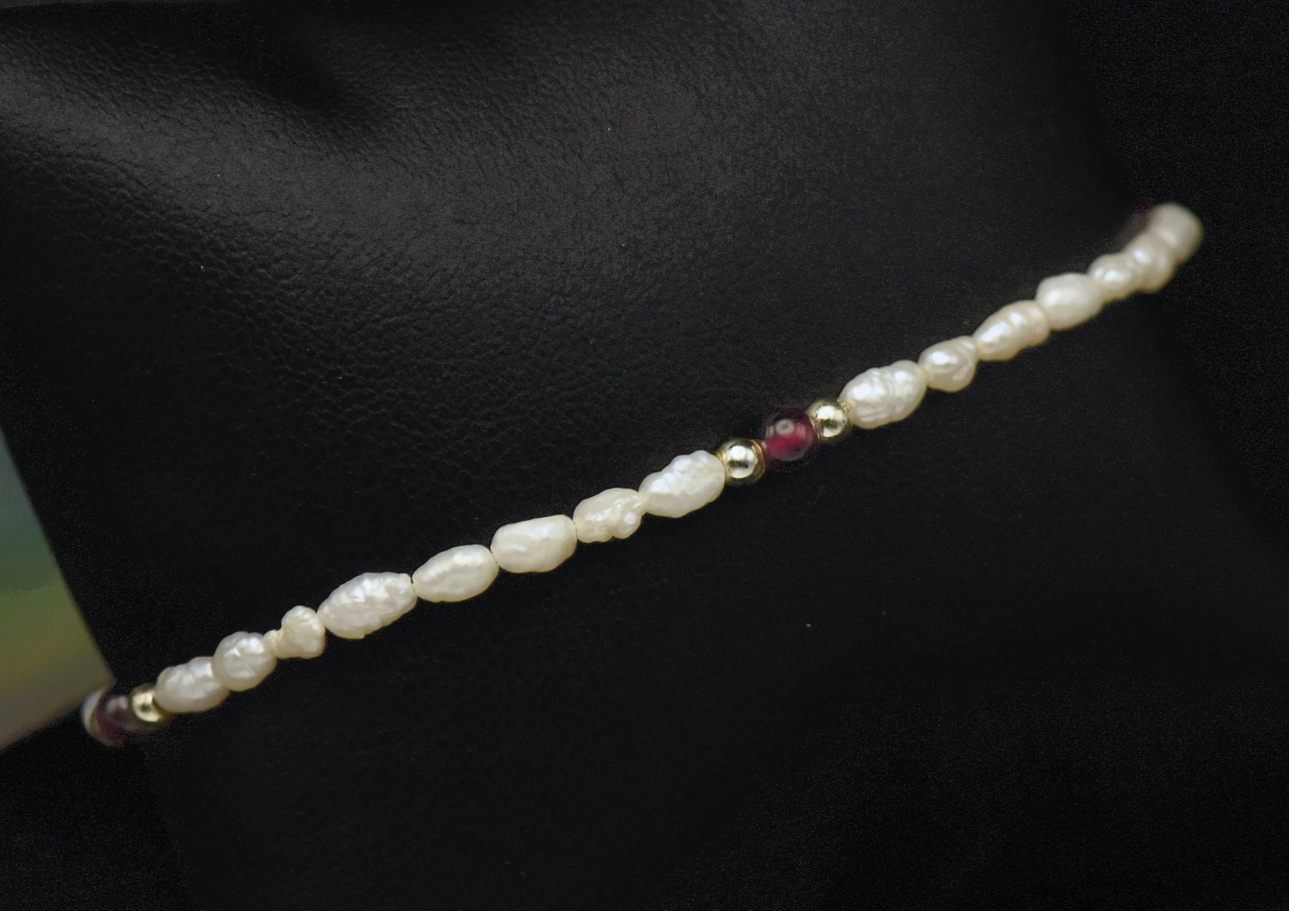 Freshwater Rice Pearl and Garnet Bracelet