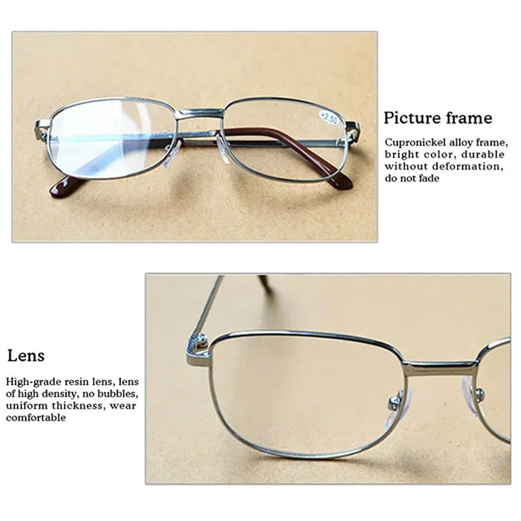 Full Metal Frame Resin Lenses Presbyopic Glasses Reading Glasses  3.50D(Silver)