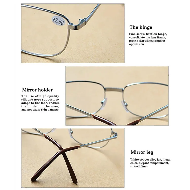 Full Metal Frame Resin Lenses Presbyopic Glasses Reading Glasses  3.50D(Silver)