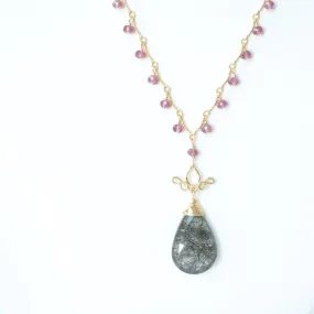 Gabriela - Tourmalinated Quartz, Garnet 14k Gold Filled Necklace