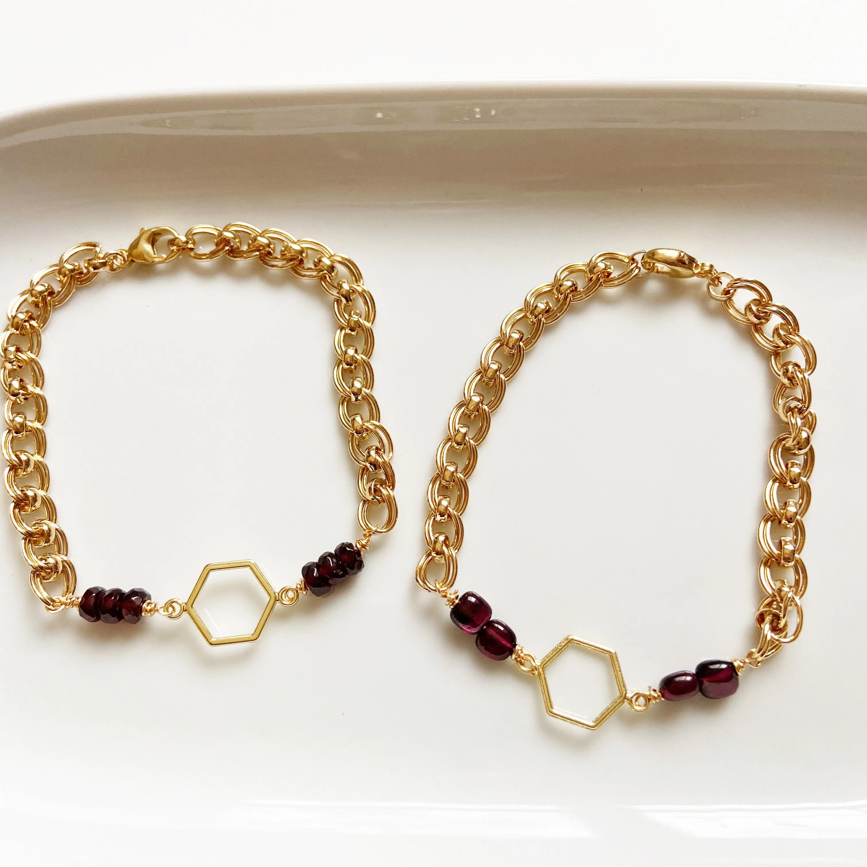 Garnet and Gold Chain Bracelet