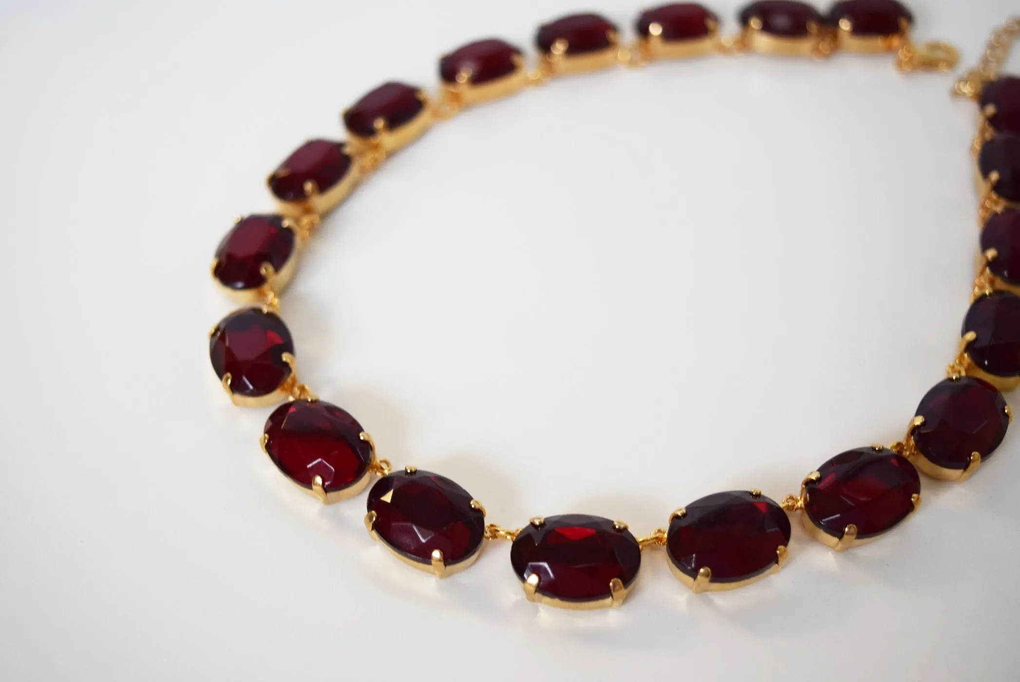 Garnet Crystal Collet Necklace - Large Oval