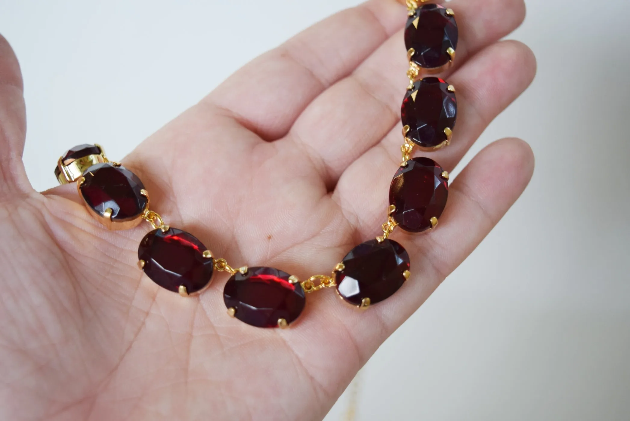 Garnet Crystal Collet Necklace - Large Oval