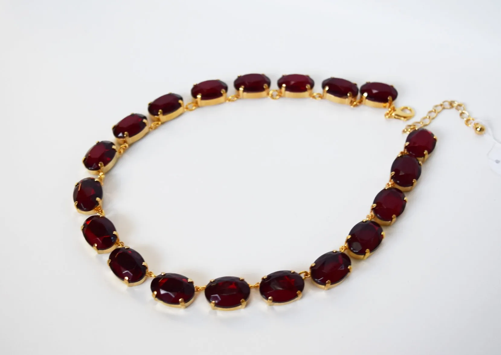 Garnet Crystal Collet Necklace - Large Oval