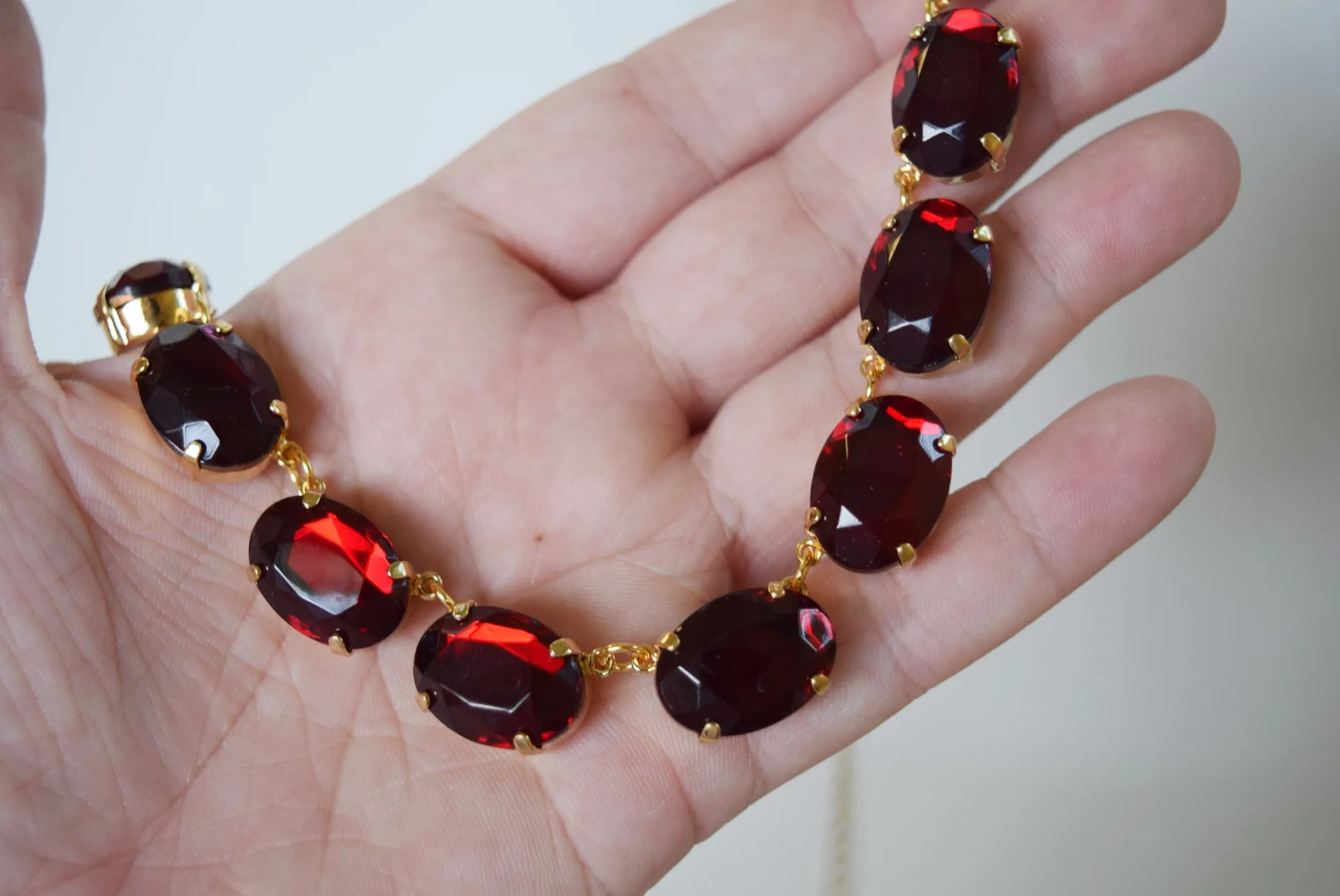 Garnet Crystal Collet Necklace - Large Oval