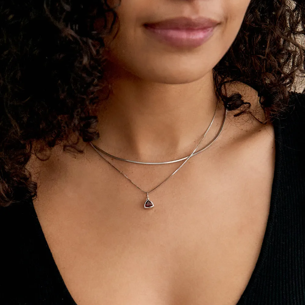 Garnet January Birthstone Necklace - Silver