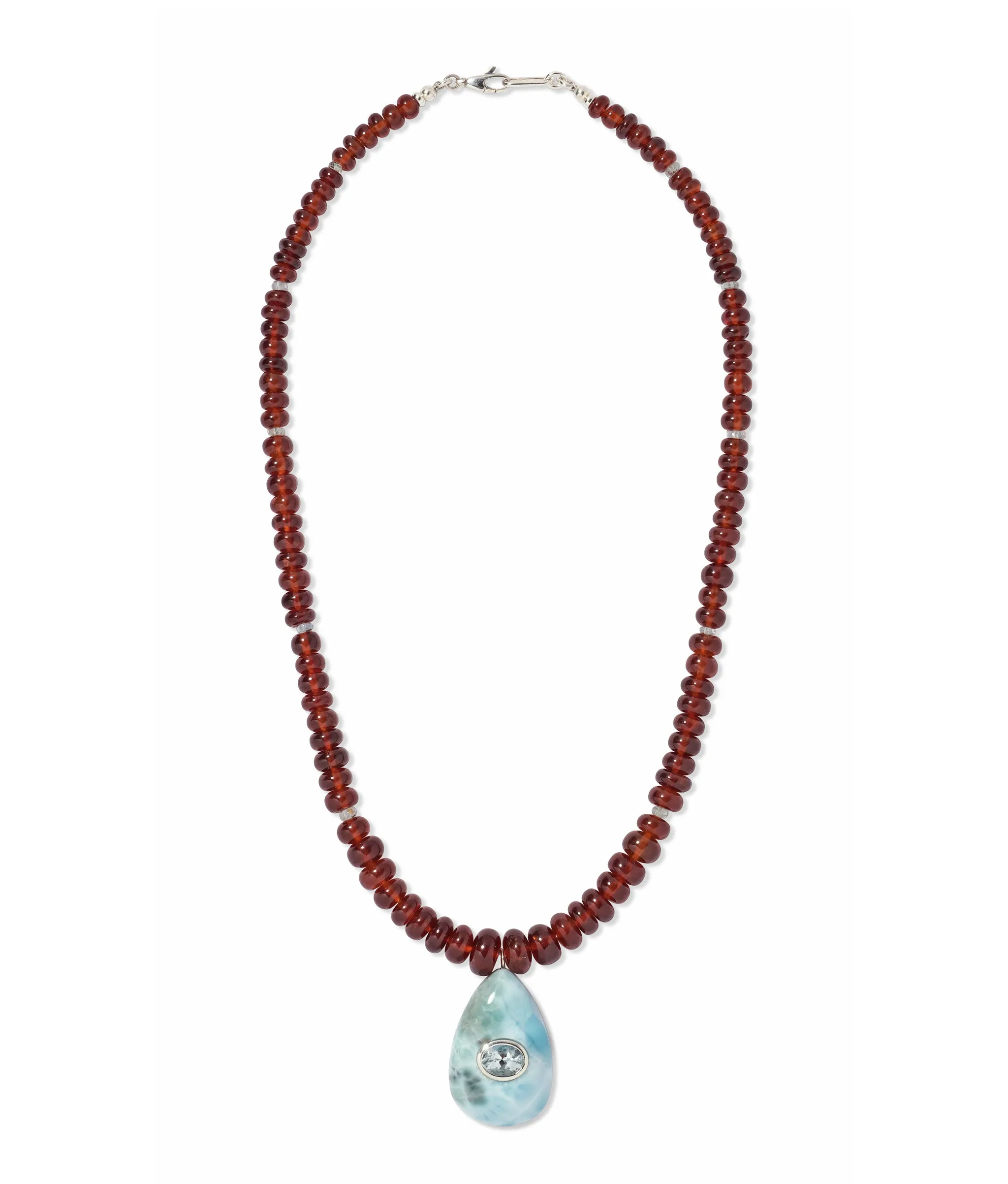 Garnet, Larimar & Sterling Silver Pendant Necklace