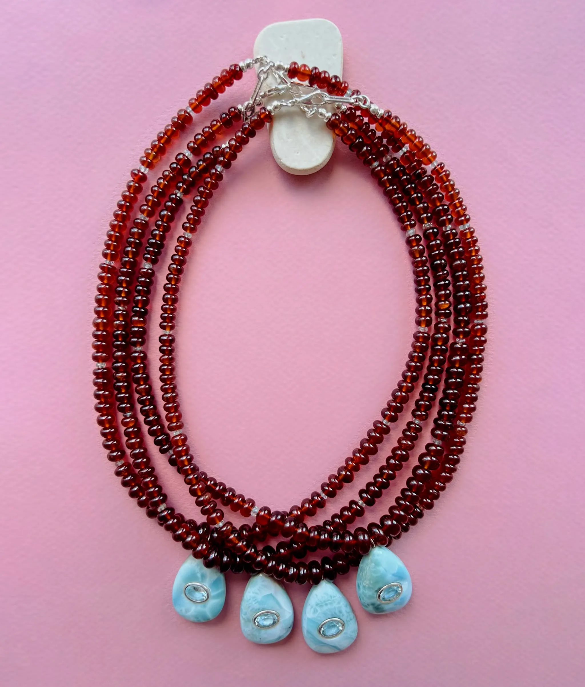 Garnet, Larimar & Sterling Silver Pendant Necklace