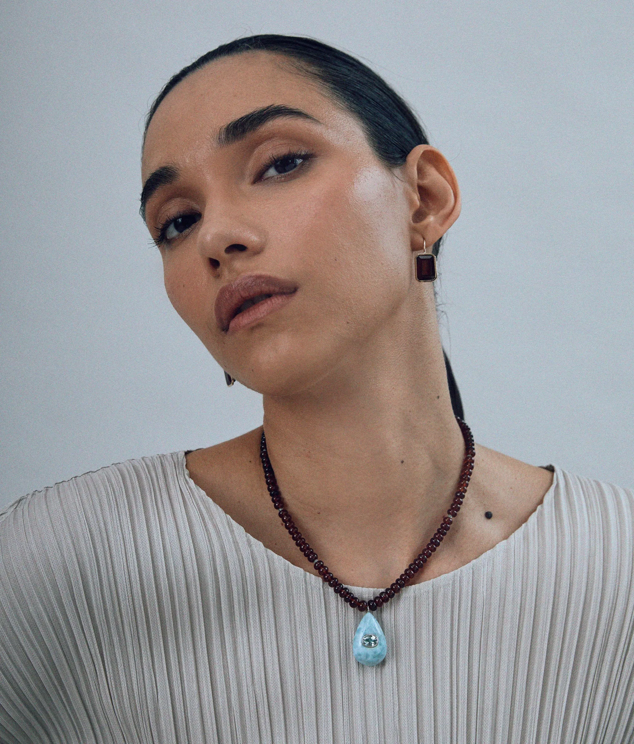 Garnet, Larimar & Sterling Silver Pendant Necklace