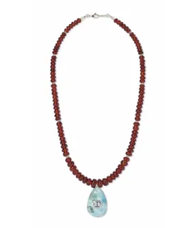 Garnet, Larimar & Sterling Silver Pendant Necklace