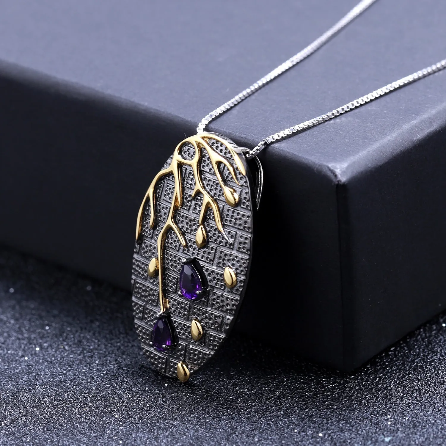 Georgia Premium Colourful Design Natural Gemstone Oval Pendant Sterling Silver Necklace for Women