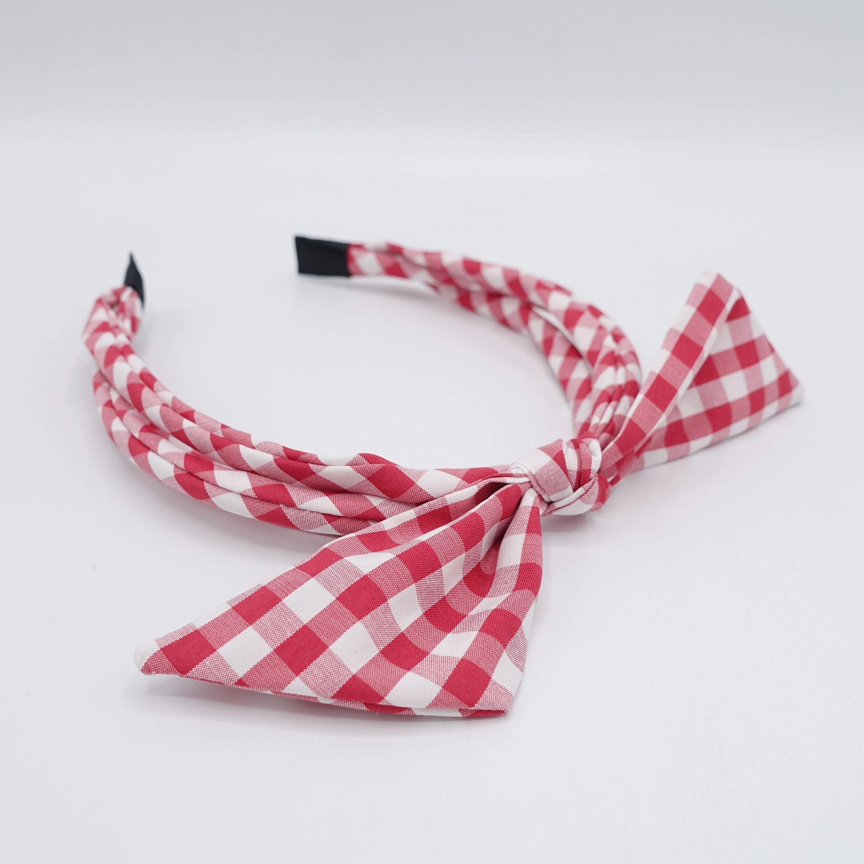 gingham check headband triple strand bow knot thin hairband women hair accessory