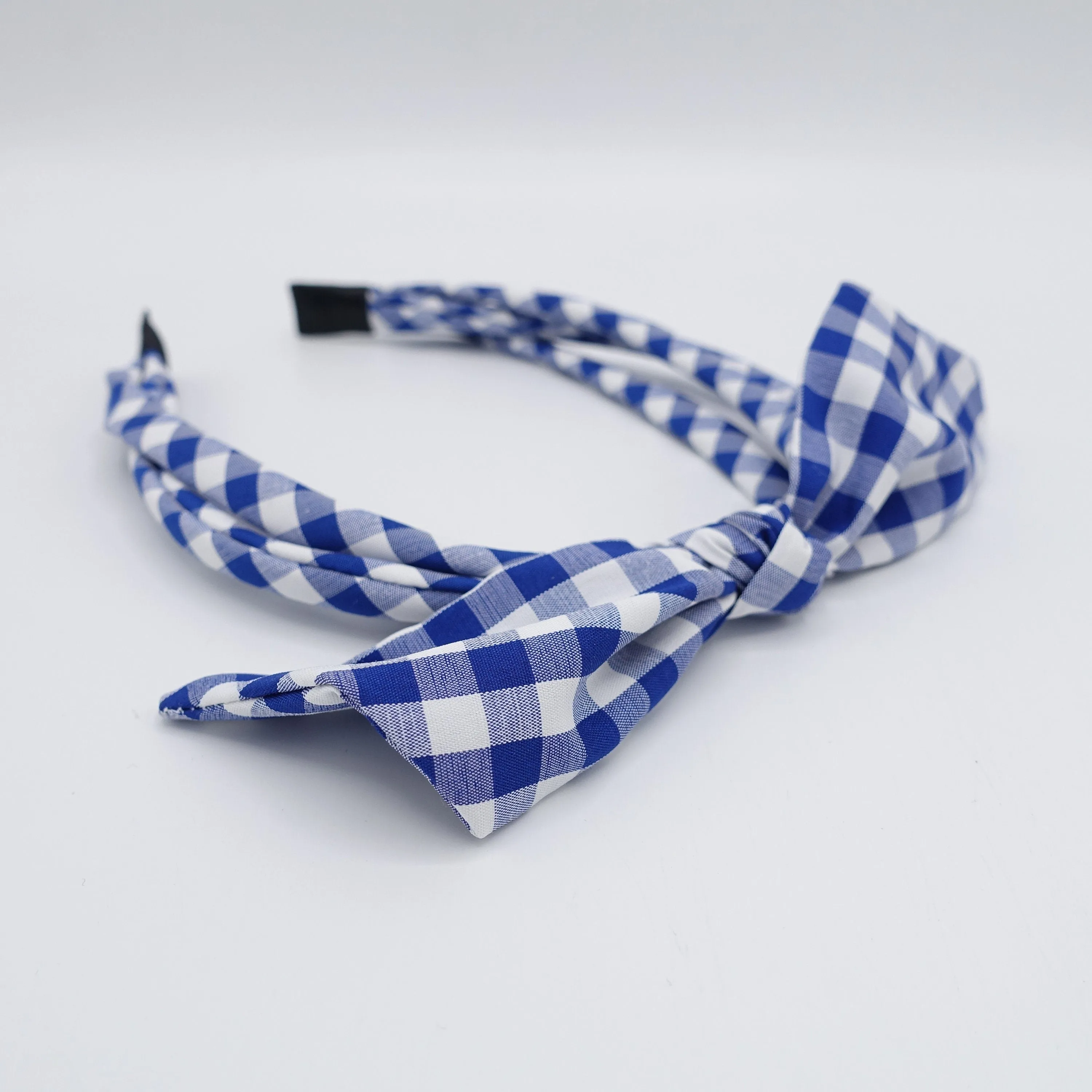 gingham check headband triple strand bow knot thin hairband women hair accessory